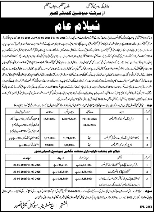 Market Committee Kasur Tender Notice